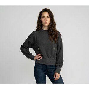 NEW Tahari Sport Charcoal Gray Fleece Pullover Sweatshirt With Zip Pockets Sz S